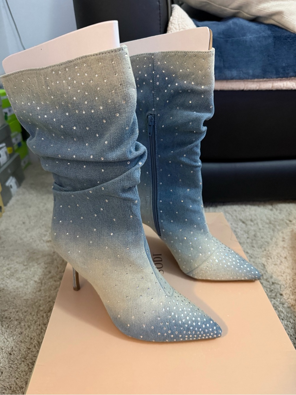Thalia Sodi Blue Ombre Rhinestone Slouch Stiletto Boots
